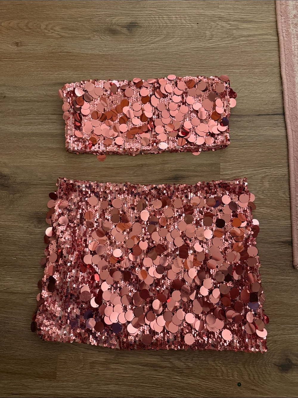 Edikted Rose Gold Sequin Bandeau & Skirt Set